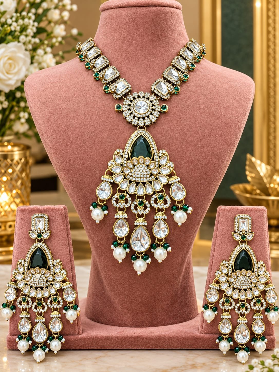 Emerald pearl jewellery set