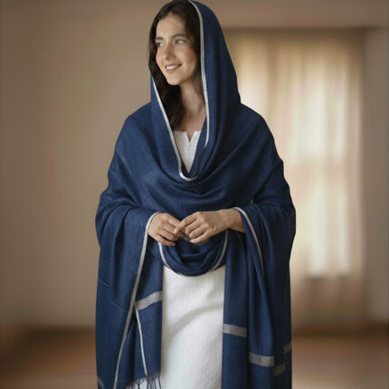 Navy blue Linen Cotton Pure Quality Plain Trendy Fancy Summer Special Dupatta for Women and Girls – Full Length 2.30m (Pack of 1)