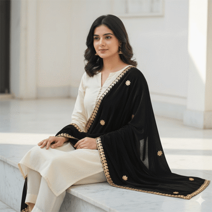 Aripan Cherry Velvet Gota Chunni Black velvet cherry