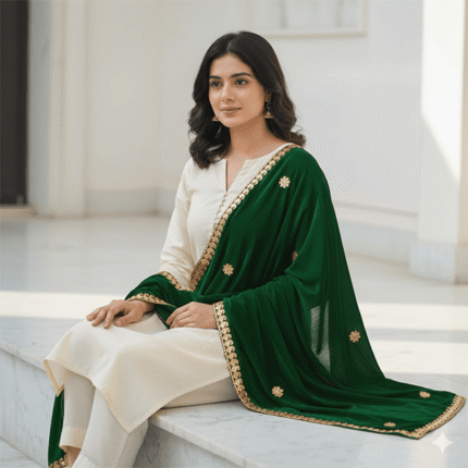 Aripan Cherry Velvet Gota Chunni Green velvet cherry