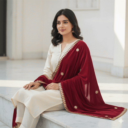 Aripan Cherry Velvet Gota Chunni Maroon velvet cherry