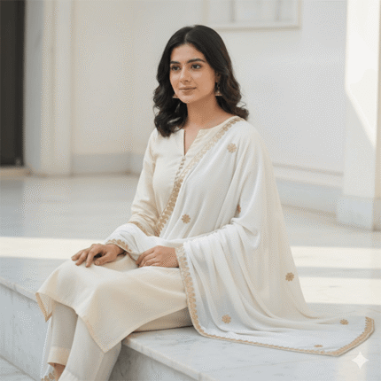 Aripan Cherry Velvet Gota Chunni White velvet cherry