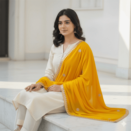 Aripan Cherry Velvet Gota Chunni Yellow velvet cherry